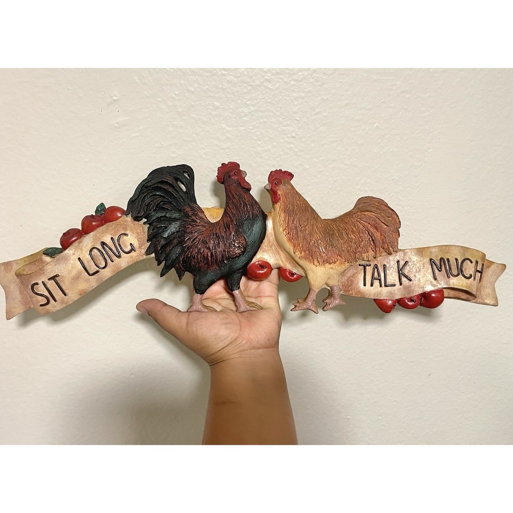 Vtg Rooster Wall Plaque Sculpture Sit Long Talk Much Farmhouse Kitchen DecorRARE